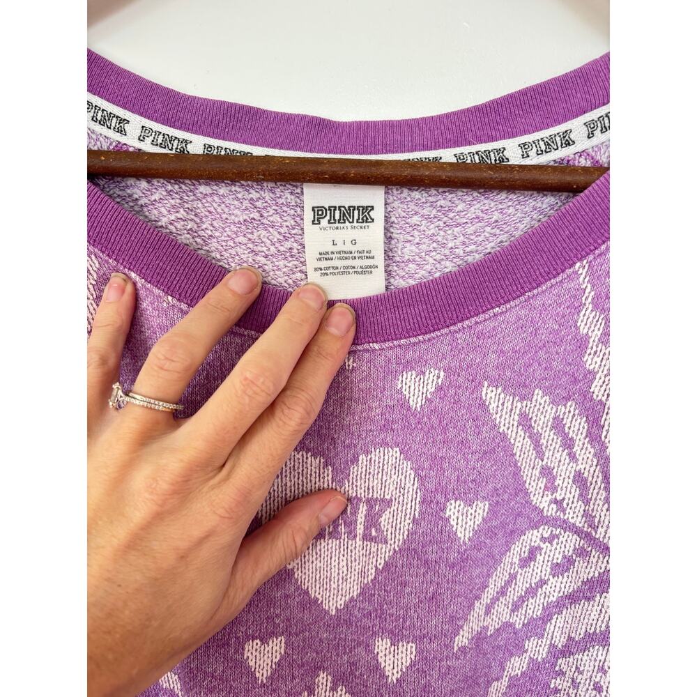 Victoria's Secret PINK Purple Palm Tree Sweatshirt Womens Pullover Y2K Sz L - Picture 3 of 3